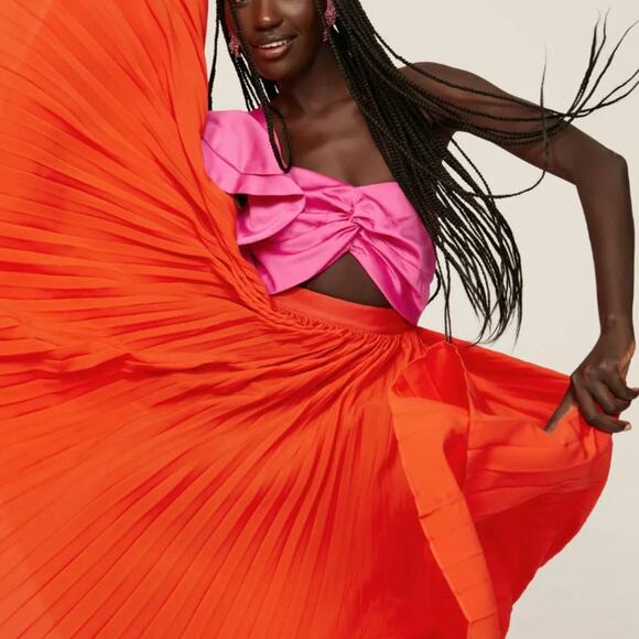 Amur Pink Orange One Shoulder Gown SIZE 2 Pleated Cut Out Formal Vacation $600 - Picture 4 of 16